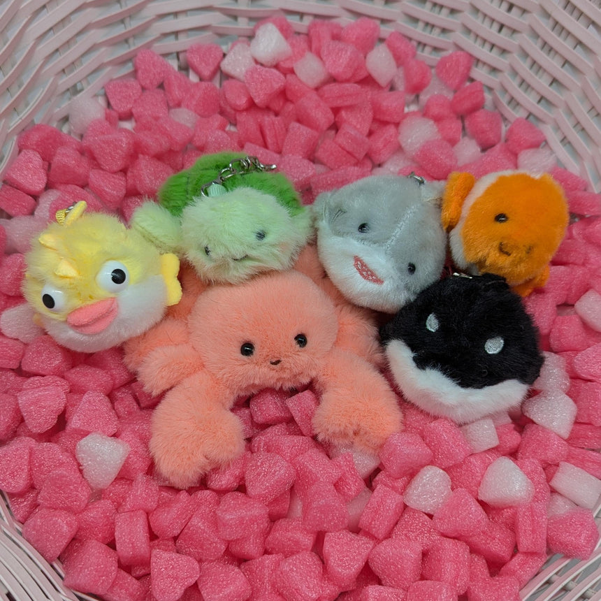 Mini Sea Creatures Plush Keychains w/ Optional Clam House